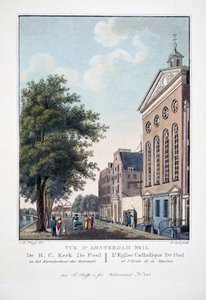 アムステルダムNo.12の眺め。 RC Kerk De Pool en het Kweekschool der Zeeraartから。デプールカトリック教会と海洋学校、1825年（手描きの彫刻） 作： Cornelis de Kruyff